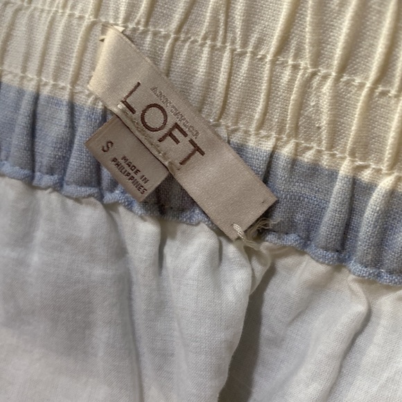 LOFT Light Blue Stripped Elastic Waist Linen Mini Skirt 2 Pockets Sz S - Picture 9 of 11